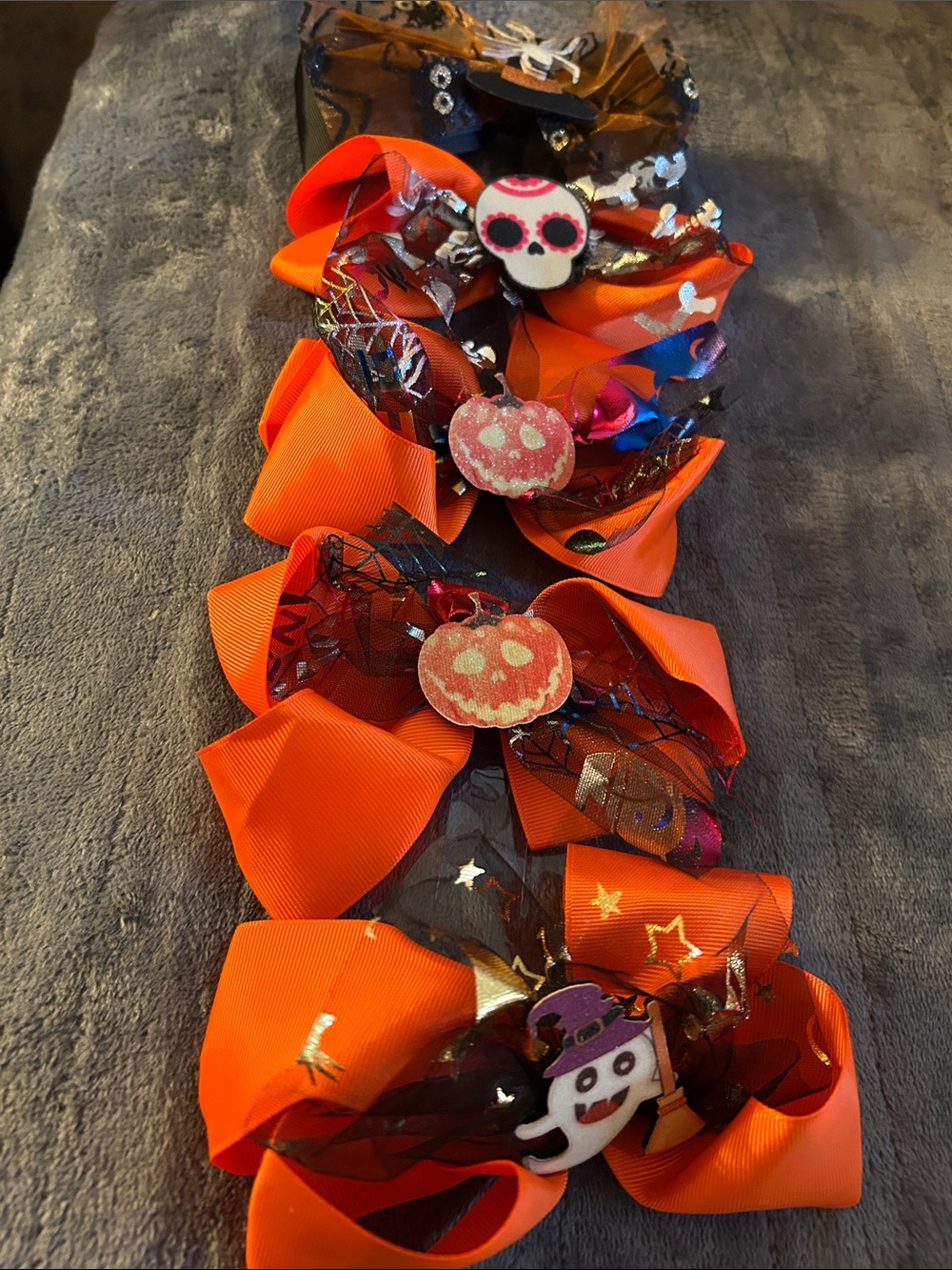 Kids Halloween Orange Pumpkin, Ghost, Skull & Spider Hair Bows-Pick One